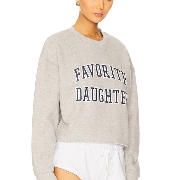 Favorite Daughter Light Gray Cropped Sweatshirt with Navy Logo Size Small - Picture 2 of 3